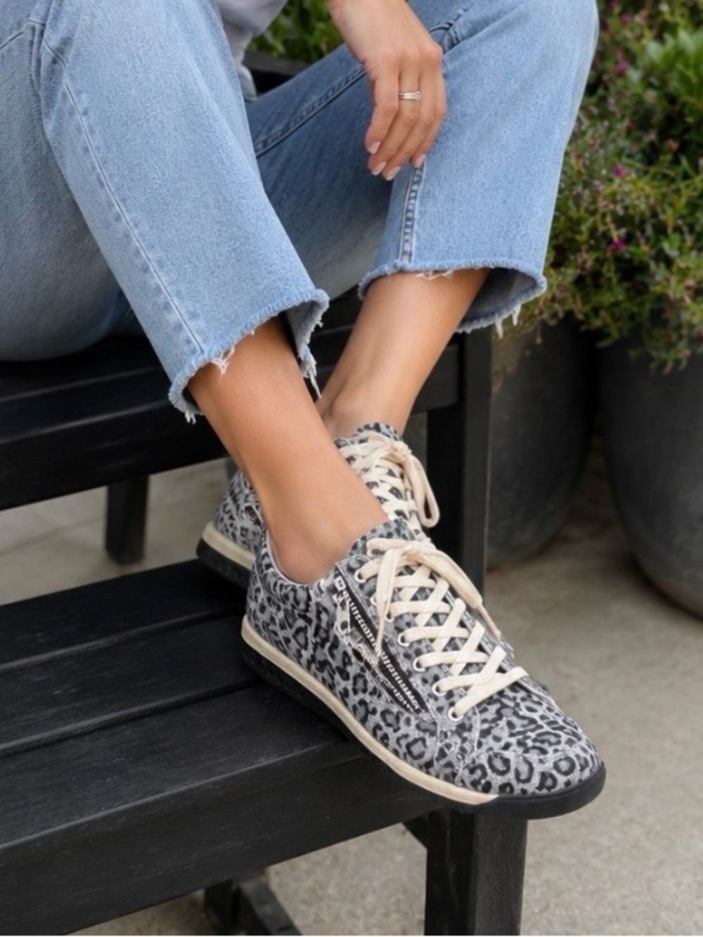 Skechers Leopard Print Low-Top Sneakers in Gray and Cream